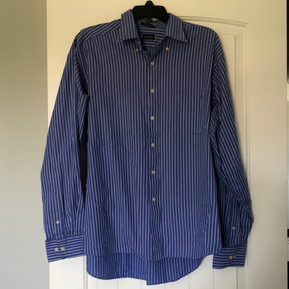 Chaps Shirt Men's‎ Size XL 17.5 36/37 Blue White Stripes Long Sleeve Button Up
